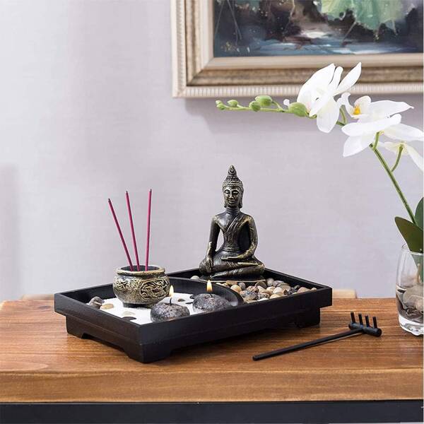 Lugn Harmoni Meditation Zen Trädgård Set med Buddha Figurer