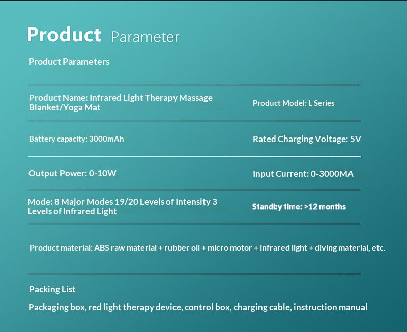 Infraröd Ljusterapi-matta med Vibrationsmassage - Laddningsbar